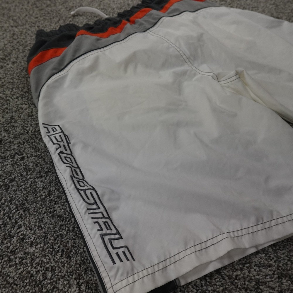 VTG Aeropostale Shorts Mens M White Bermuda Board Swim Surf Trunks Lined 90s Y2K